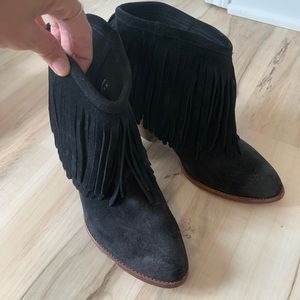 Frye Fringe Black Booties